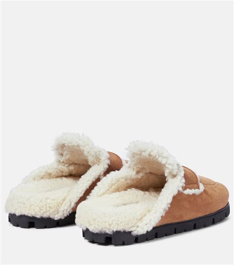 Prada Suede and shearling slippers 